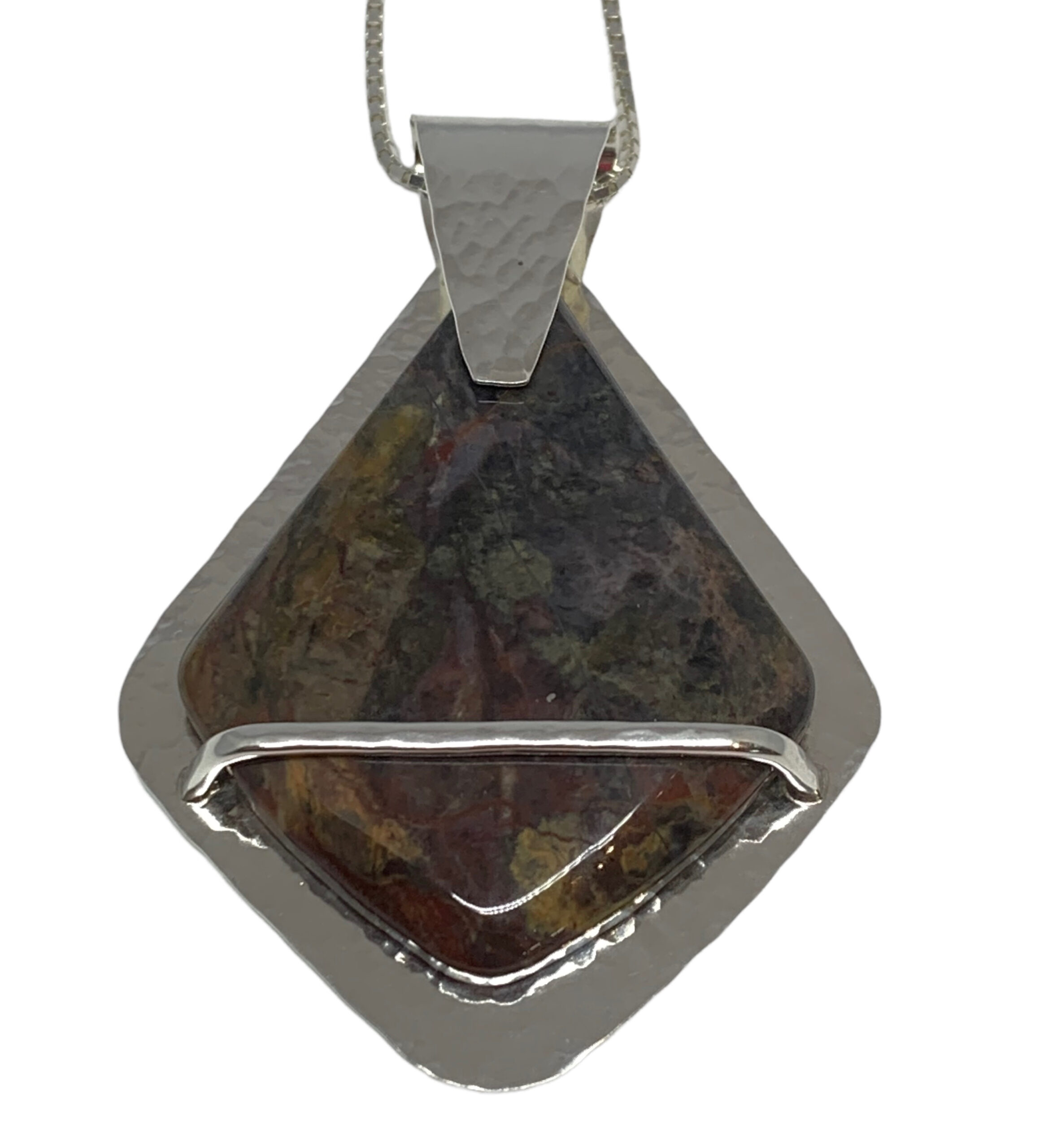 Locally handmade silver + pietersite necklace by A&R Jewellery | Effusion Art Gallery + Cast Glass Studio, Invermere BC