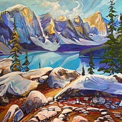 Swept Away at Moraine, acrylic landscape painting by Heather Pant | Effusion Art Gallery + Cast Glass Studio, Invermere BC