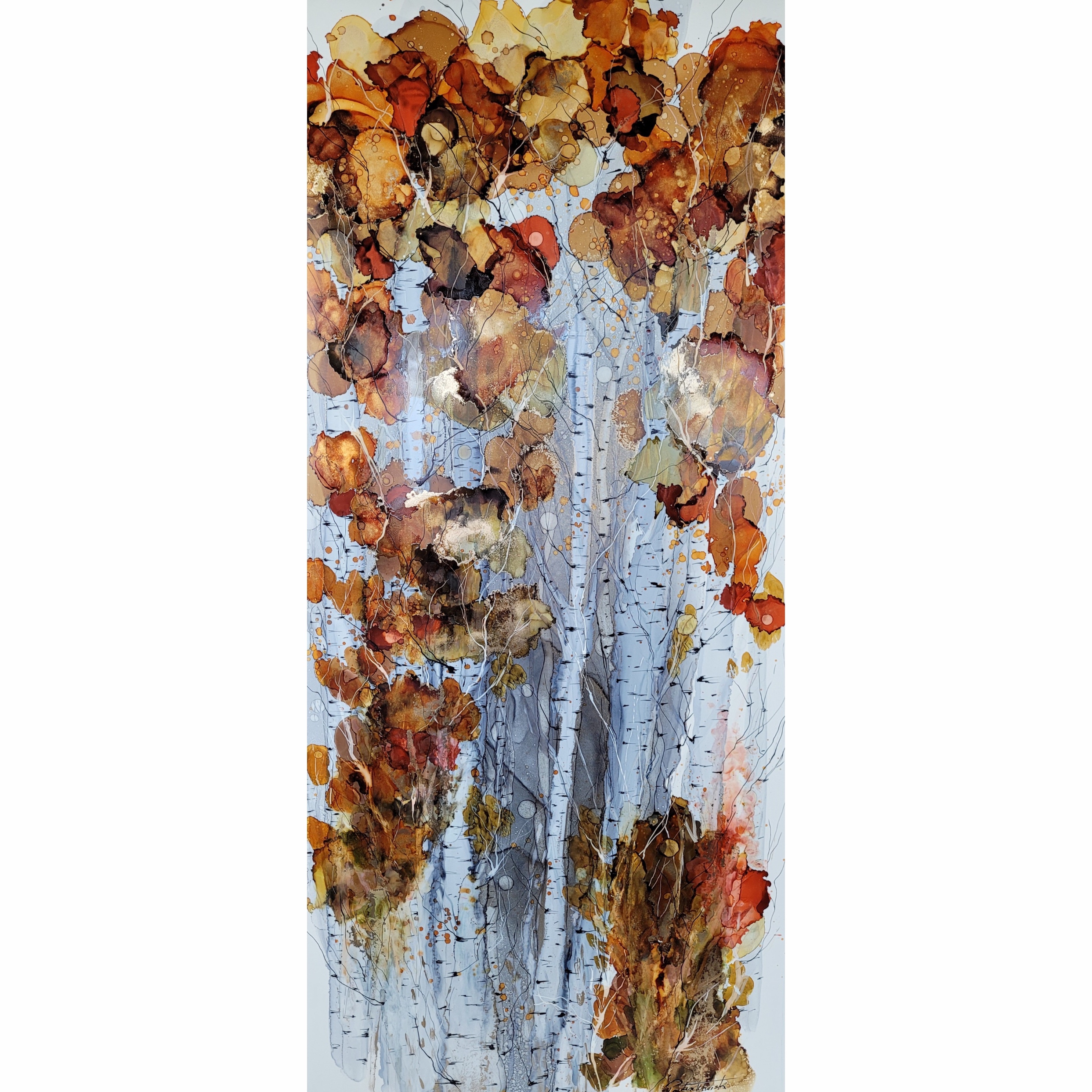 Dreaming of a Blissful Fall 2, Alcohol Ink Treescape by Paulina Tokarski | Effusion Art Gallery + Cast Glass Studio, Invermere BC