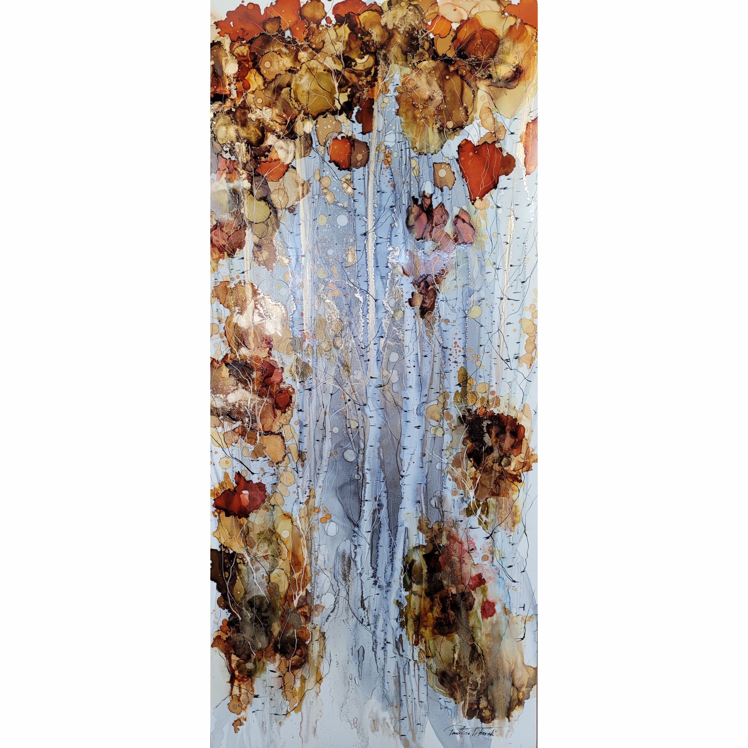 Dreaming of a Blissful Fall 1, Alcohol Ink Treescape by Paulina Tokarski | Effusion Art Gallery + Cast Glass Studio, Invermere BC