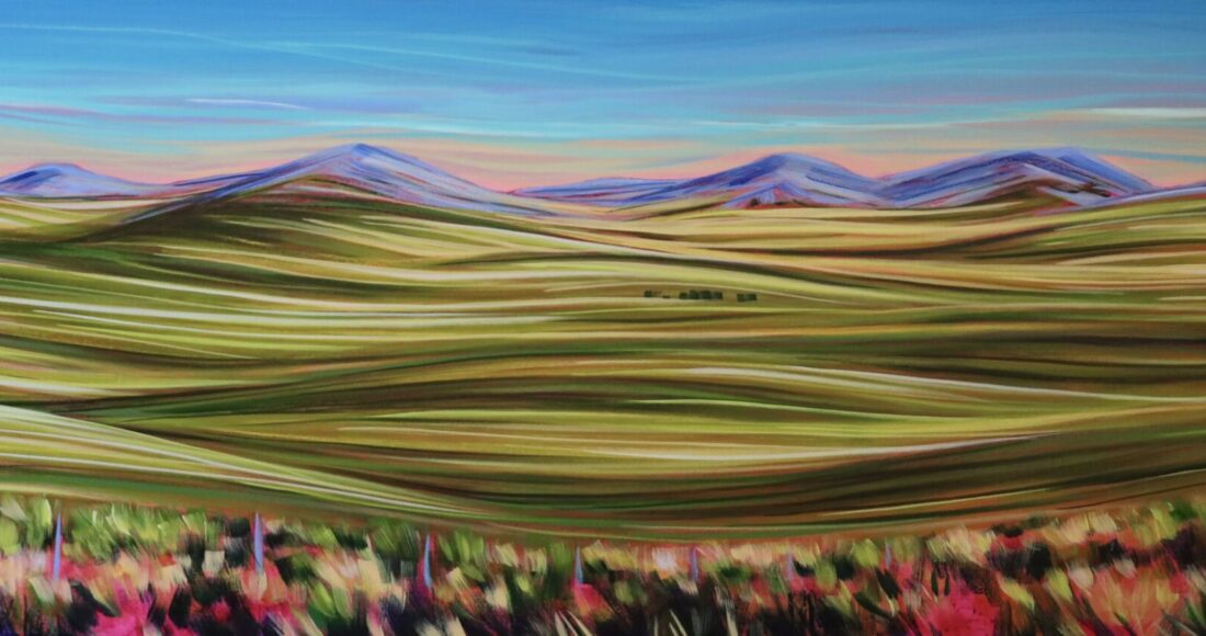 Charm of the Foothills, original acrylic landscape painting by Kayla Eykelboom | Effusion Art Gallery + Cast Glass Studio, Invermere BC