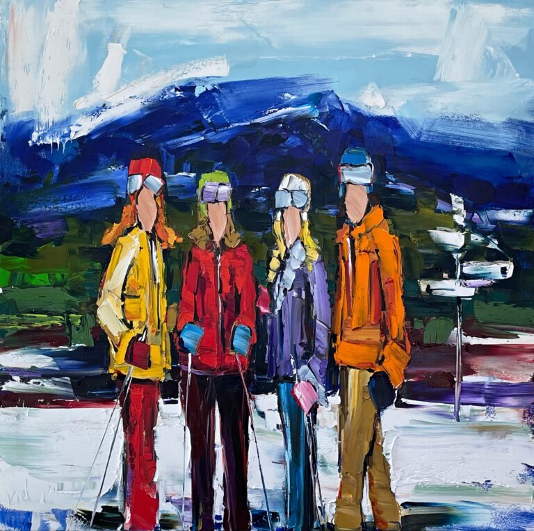 Top of the World, oil ski painting by Kimberly Kiel | Effusion Art Gallery + Cast Glass Studio, Invermere BC