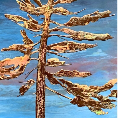 White Pine, mixed media tree painting by Sarah Moffat | Effusion Art Gallery + Cast Glass Studio, Invermere BC