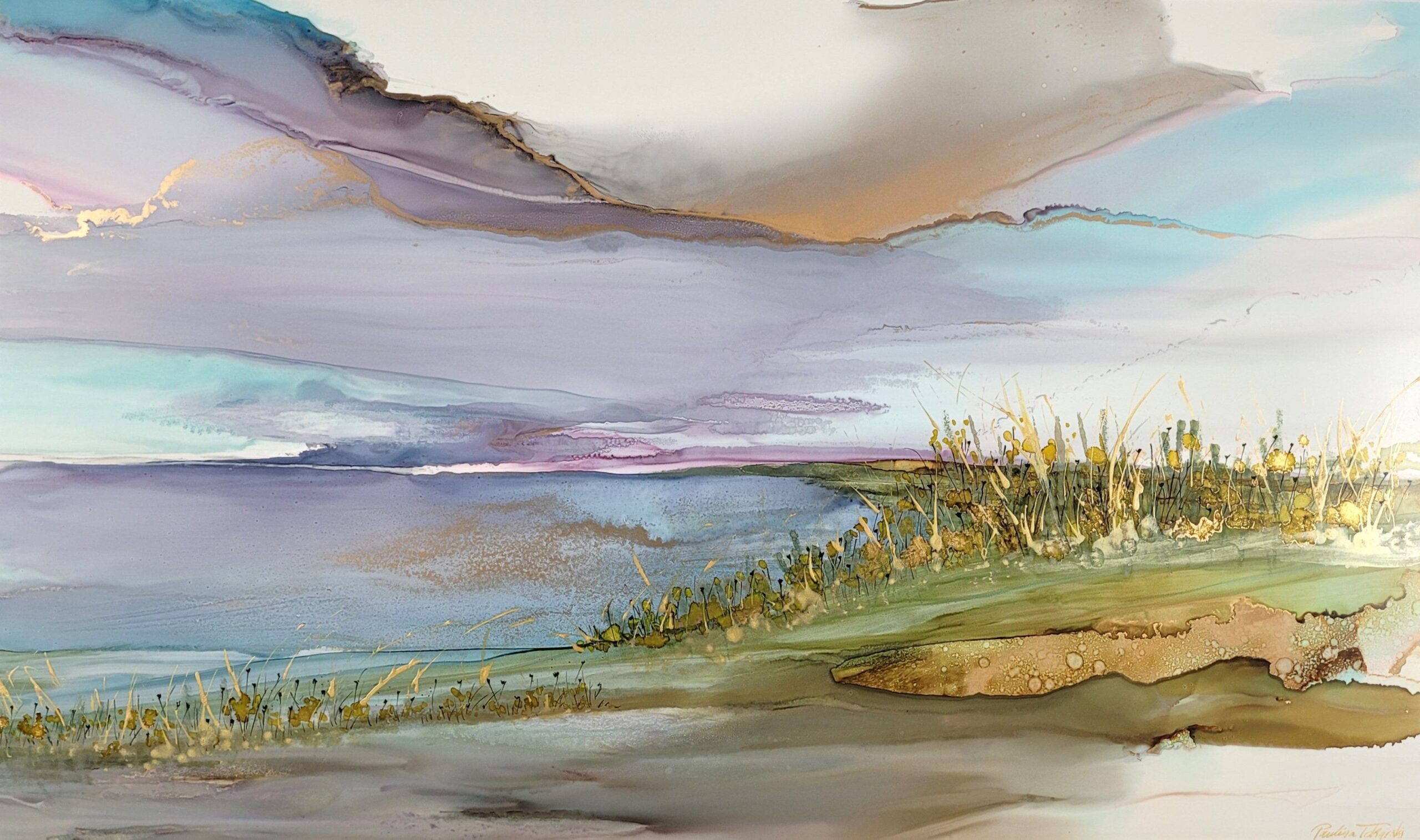 Breathe, original alcohol ink landscape painting by Paulina Tokarski | Effusion Art Gallery + Cast Glass Studio, Invermere BC