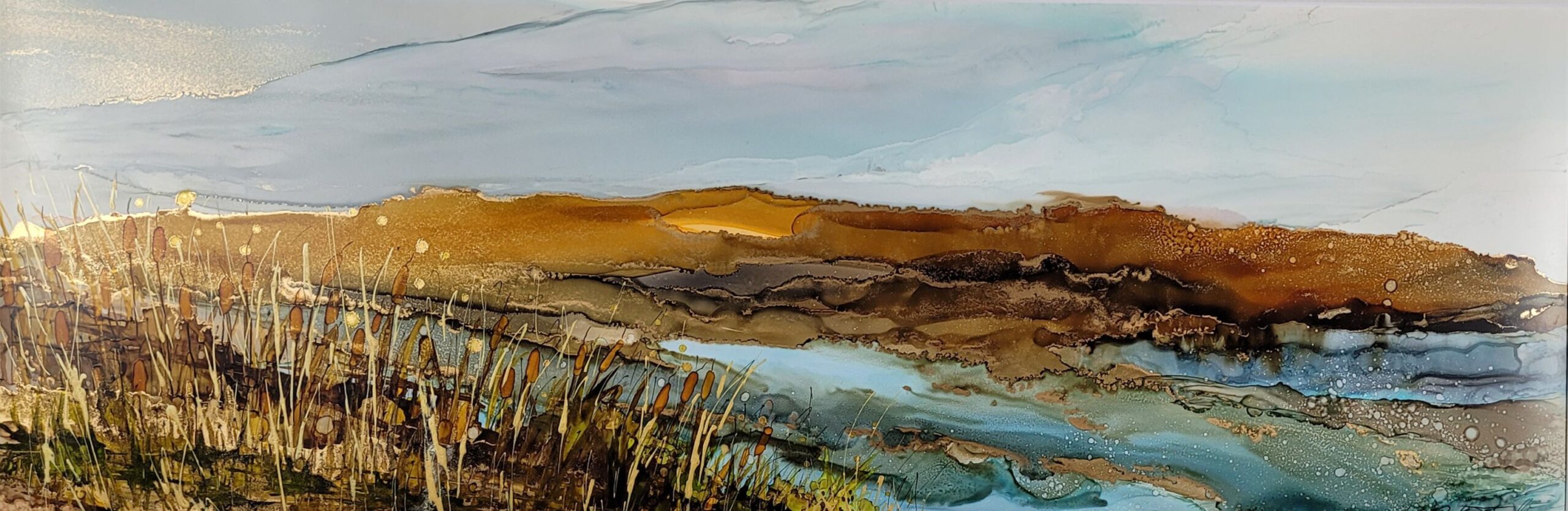 Joyous Morning, original alcohol ink landscape painting by Paulina Tokarski | Effusion Art Gallery + Cast Glass Studio, Invermere BC