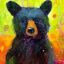 Black Cub, mixed media bear cub painting by Connie Geerts | Effusion Art Gallery + Cast Glass Studio, Invermere BC
