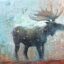 Out of the Fog, mixed media moose painting by Connie Geerts | Effusion Art Gallery + Cast Glass Studio, Invermere BC