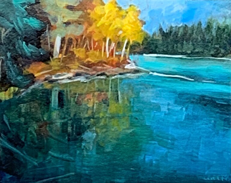 Reflection, acrylic landscape painting by Connie Geerts | Effusion Art Gallery + Cast Glass Studio, Invermere BC
