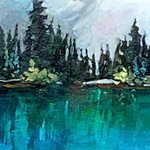 Turquoise Lake, acrylic landscape painting by Connie Geerts | Effusion Art Gallery + Cast Glass Studio, Invermere BC