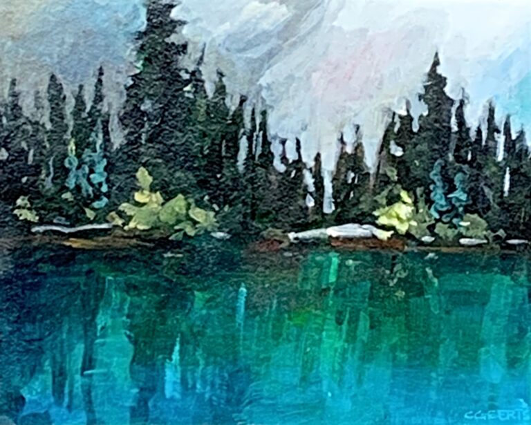 Turquoise Lake, acrylic landscape painting by Connie Geerts | Effusion Art Gallery + Cast Glass Studio, Invermere BC