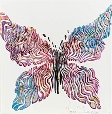 The Butterfly, Spring, and Love, 3-D butterfly painting by Virginie Schroeder | Effusion Art Gallery + Cast Glass Studio, Invermere BC