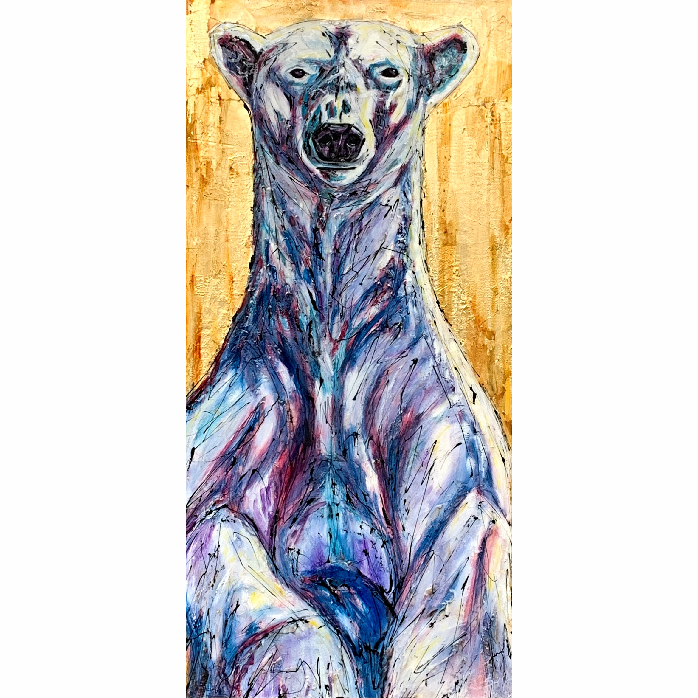 Fire & Ice, mixed media polar bear painting by David Zimmerman | Effusion Art Gallery + Cast Glass Studio, Invermere BC