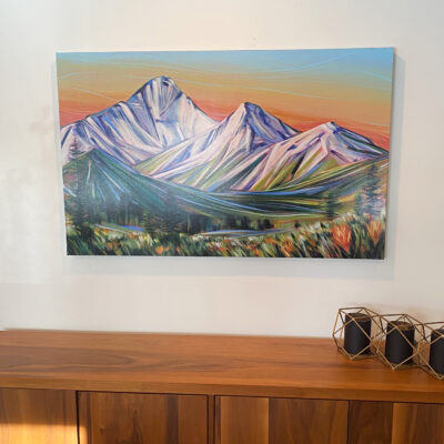 Mount Nelson, Seasons of Beauty by Kayla Eykelboom installed in it's beautiful new mid-century modern home | Effusion Art Gallery + Cast Glass  Studio, Invermere, BC