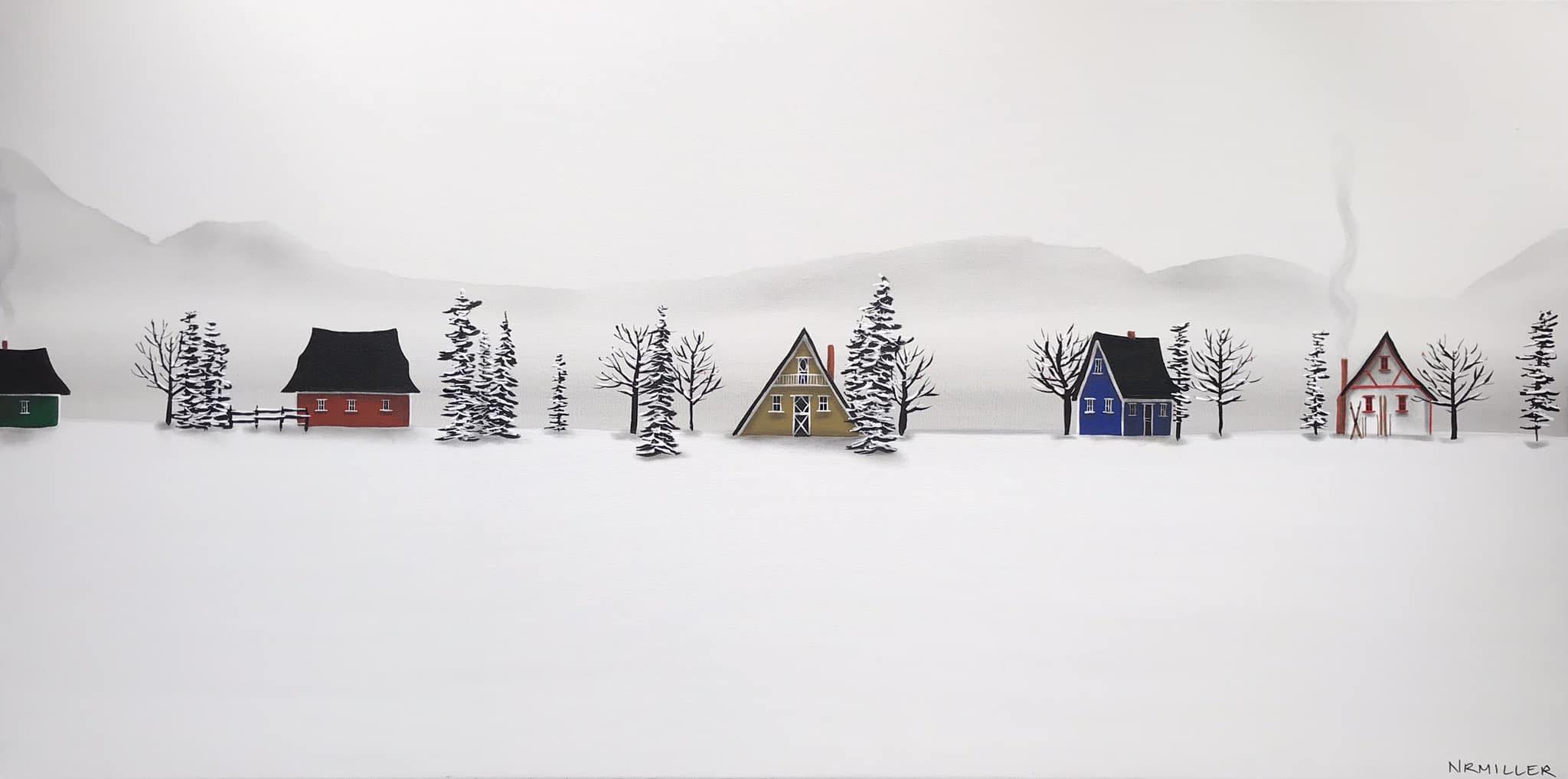Our Winter Dens, mixed media winter landscape by Natasha Miller | Effusion Art Gallery + Cast Glass Studio, Invermere BC