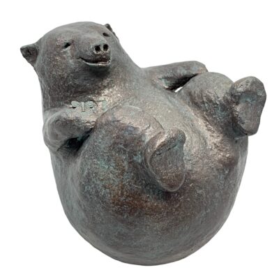 Boat Posing it, mixed media yoga bear sculpture by Karin Taylor | Effusion Art Gallery, Invermere BC