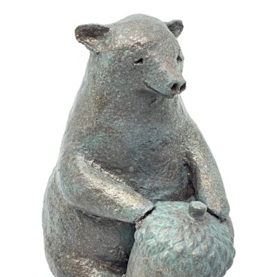 Think BIG, mixed media yoga bear sculpture by Karin Taylor | Effusion Art Gallery, Invermere BC