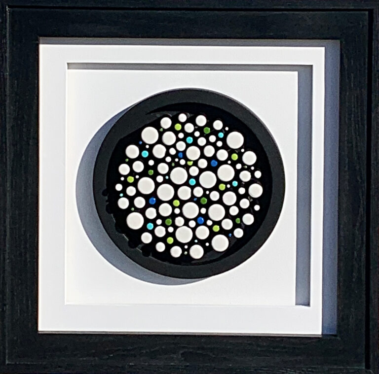 Porthole, mixed media abstract mosaic by Richelle Osborne | Effusion Art Gallery + Cast Glass Studio, Invermere BC