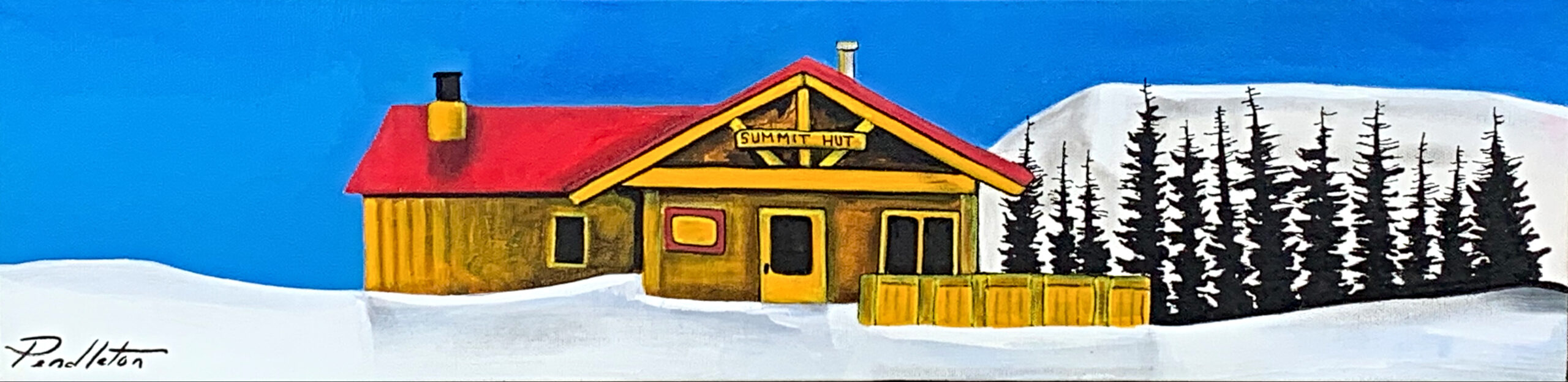 From the Hill, Mixed media landscape of the Summit Hut at Panorama Ski Resort by Cody Pendleton | Effusion Art Gallery, Invermere, BC