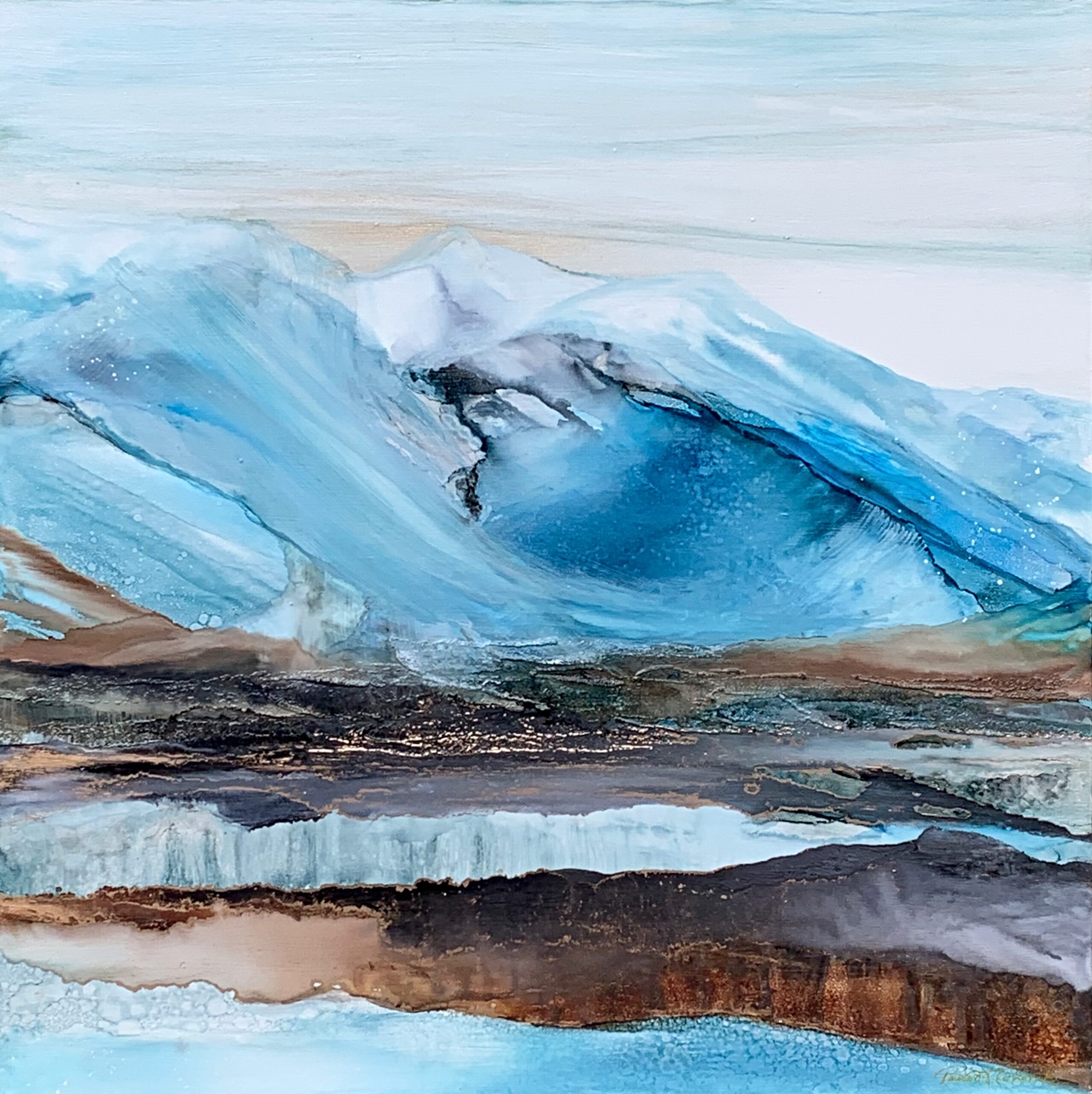 Awakening, alcohol ink mountain landscape painting by Paulina Tokarski | Effusion Art Gallery in Invermere BC