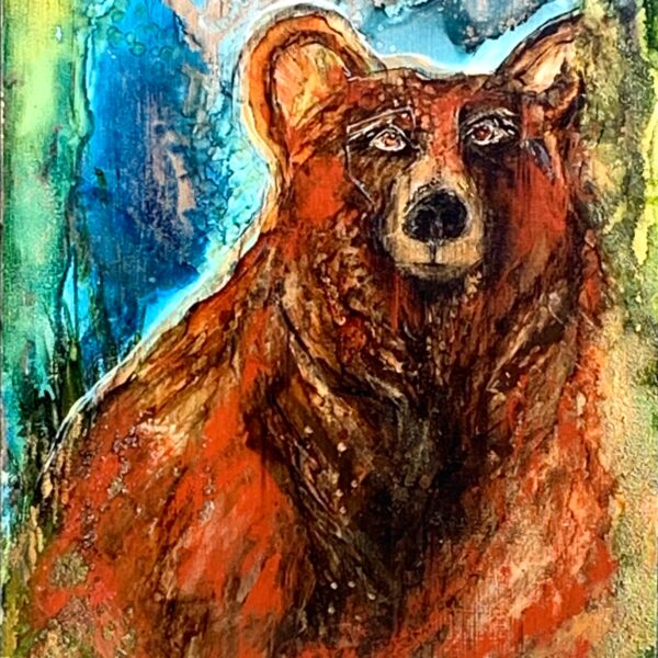 Bear Spirit, alcohol ink bear painting by Paulina Tokarski | Effusion Art Gallery + Cast Glass Studio, Invermere BC