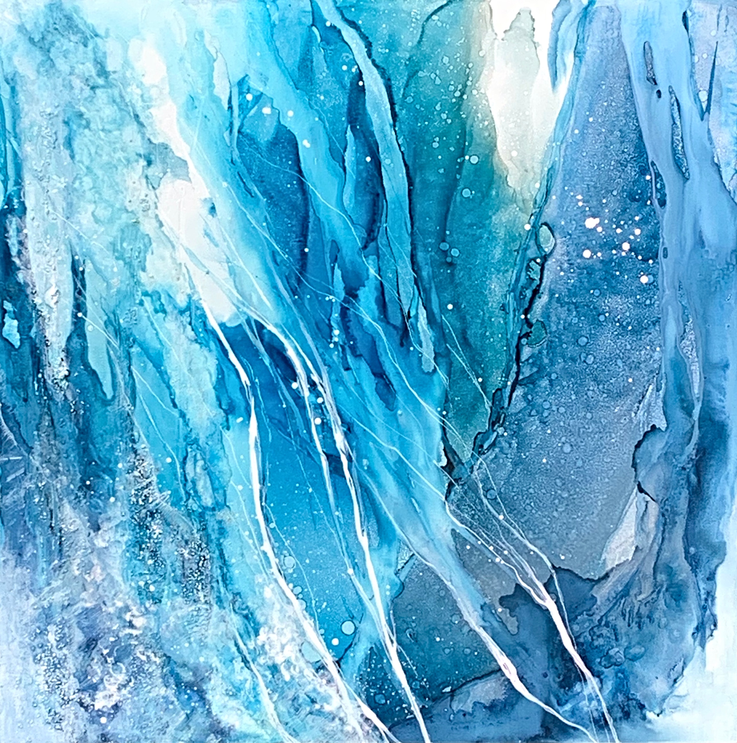 Catching a Glimpse of Magic 1, alcohol ink icy abstract painting by Paulina Tokarski | Effusion Art Gallery in Invermere BC