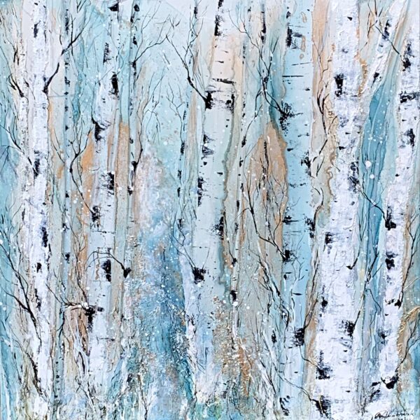 Where Light Grew for Us 2, alcohol ink birch tree painting by Paulina Tokarski | Effusion Art Gallery in Invermere BC
