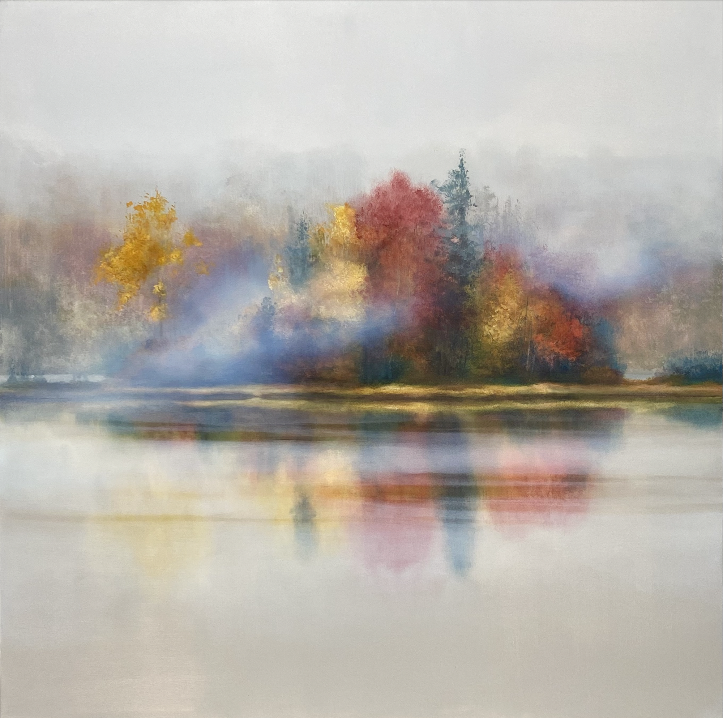 Misty autumn landscape painting by Jane Bronsch.