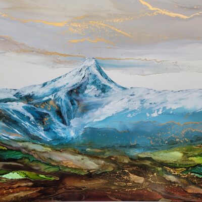 Spirit of the Valley, alcohol ink painting of Mount Nelson by Paulina Tokarski | Effusion Art Gallery + Cast Glass Studio, Invermere BC