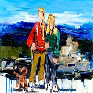 Mountain Life - Hiking, oil family + dog hiking painting by Kimberly Kiel | Effusion Art Gallery, Invermere BC
