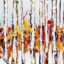 Walking on Cloud 9, mixed media birch tree painting by Kimberly Kiel | Effusion Art Gallery, Invermere BC