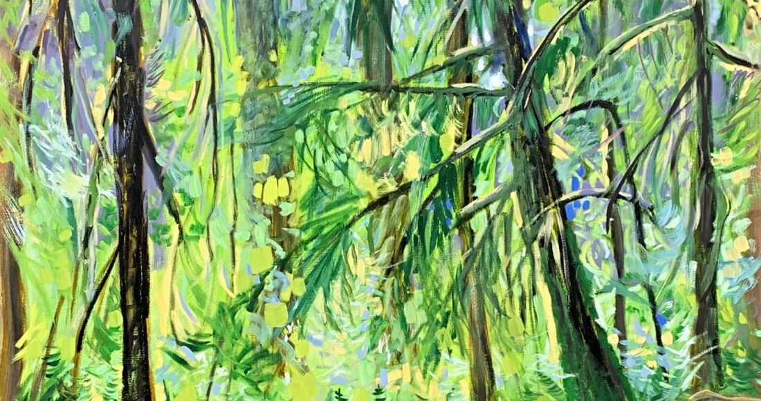Stephanie Taylor painting of a lush, green BC forest landscape.