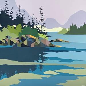 Original cubist west coast landscape panting in soft colours by Michelle Barkway.