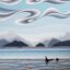 Coastal Mist, west coast landscape painting with orca whales by Monica Morrill | Effusion Art Gallery, Invermere BC