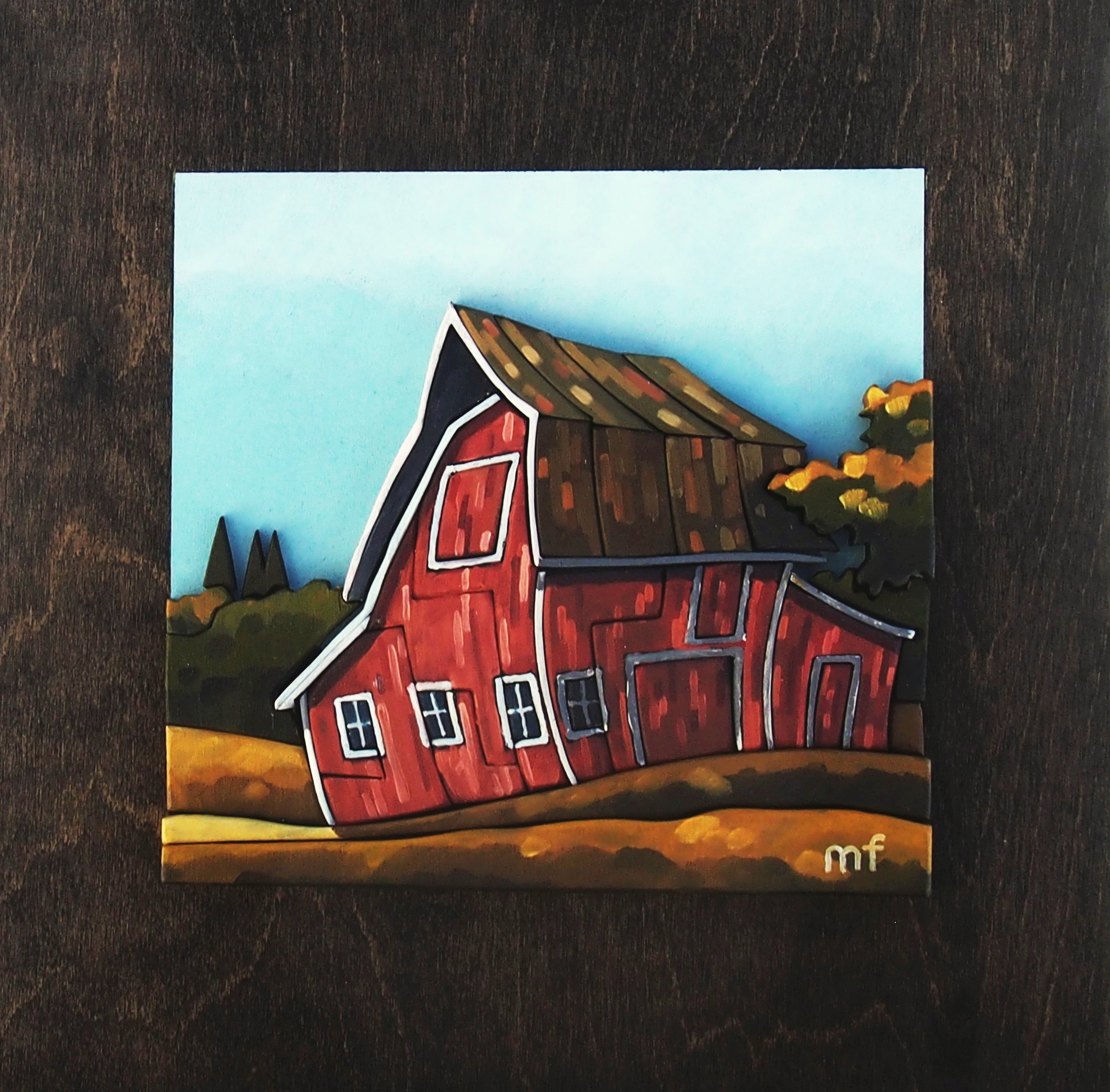 On the Farm, 3-D mixed media barn painting by Mark Farand | Effusion Art Gallery, Invermere BC