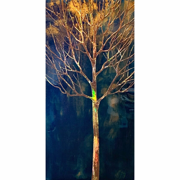 Gold Dust 1, mixed media  gold tree painting by Sarah Moffat | Effusion Art Gallery, Invermere BC