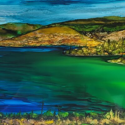 Serenity, alcohol ink landscape painting by Paulina Tokarski | Effusion Art Gallery, Invermere BC