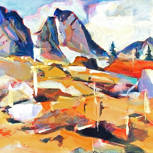 Bugaboo Silver Basin, acrylic landscape painting by Verne Busby | Effusion Art Gallery, Invermere BC