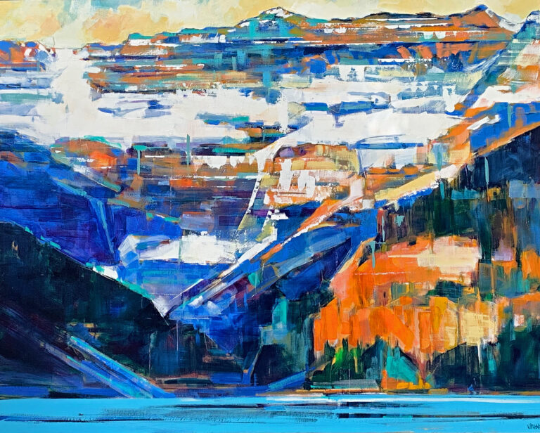 Lake Louise Glacier, acrylic landscape painting by Verne Busby | Effusion Art Gallery, Invermere BC