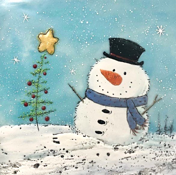 Snowman 31, cute encaustic snowman painting by Brenda Walker | Effusion Art Gallery, Invermere BC