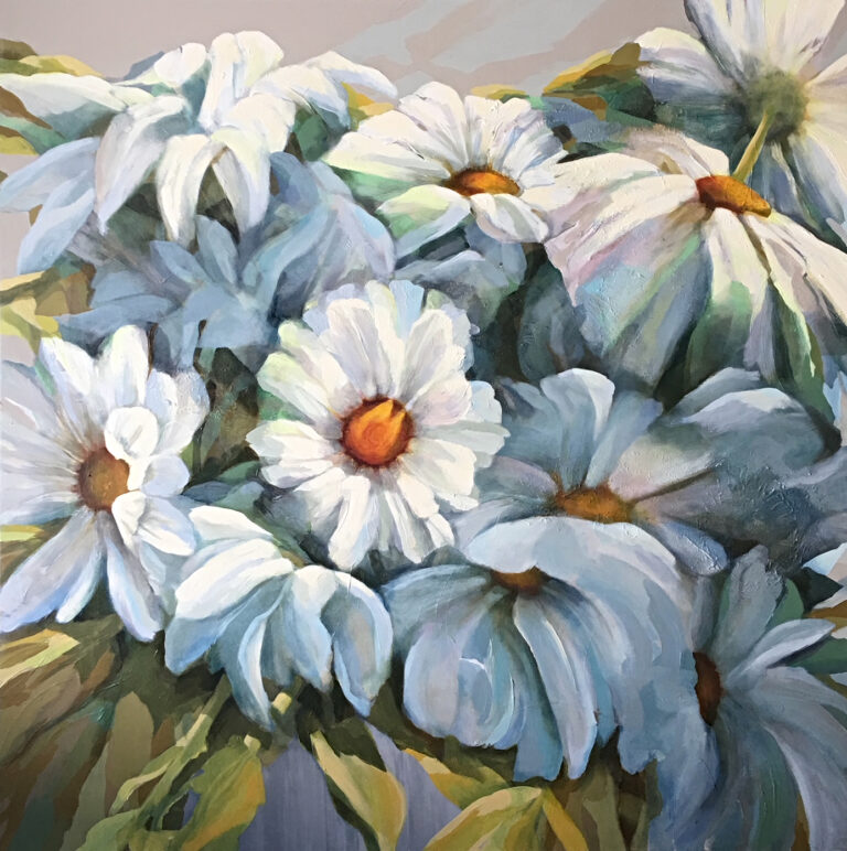 Abundance, acrylic daisy painting by Jane Bronsch | Effusion Art Gallery, Invermere BC