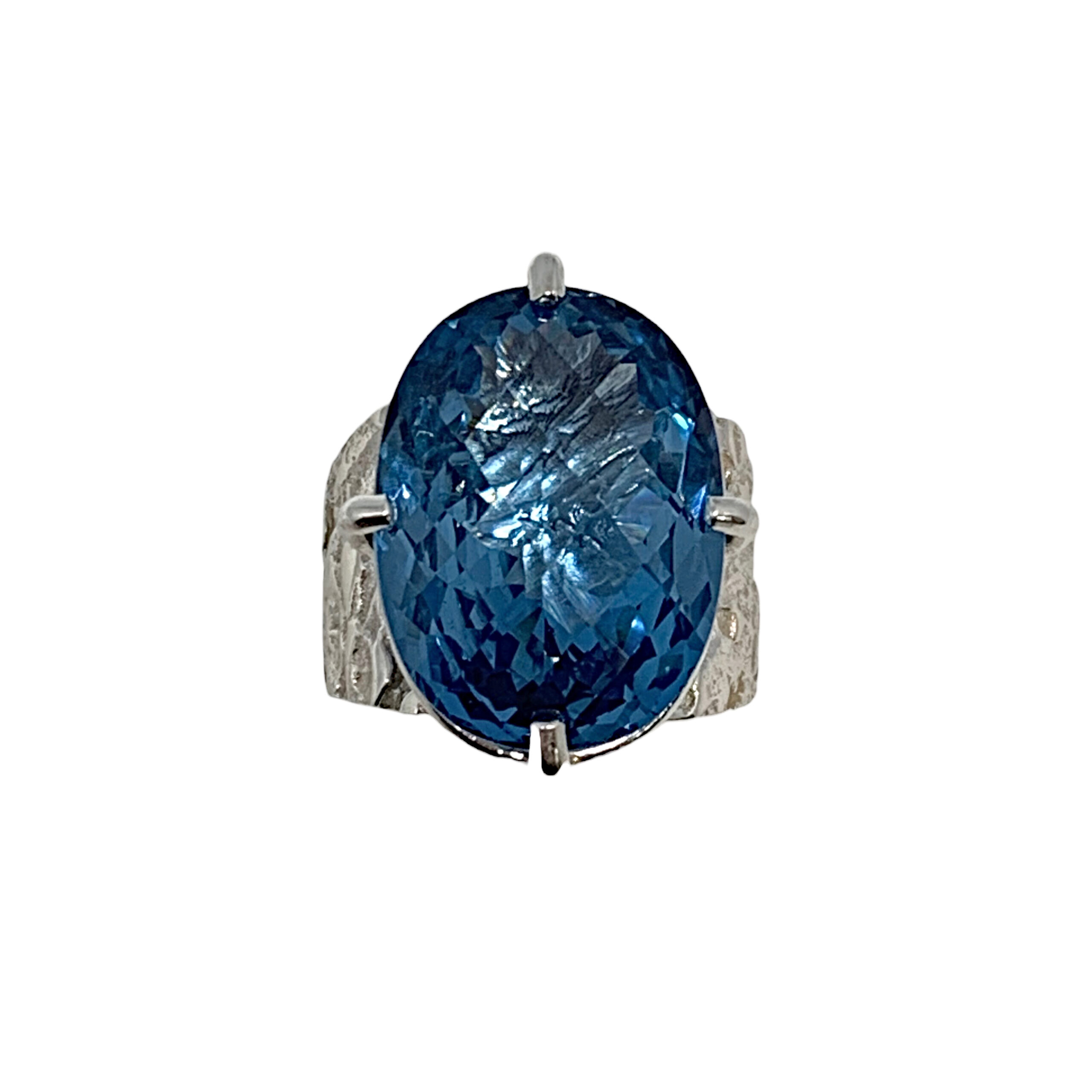 Handmade silver + 25 ct oval London blue topaz ring by A&R Jewellery | Effusion Art Gallery, Invermere BC
