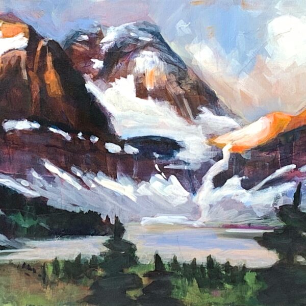 Athabasca mixed media mountain landscape painting by Connie Geerts | Effusion Art Gallery, Invermere BC