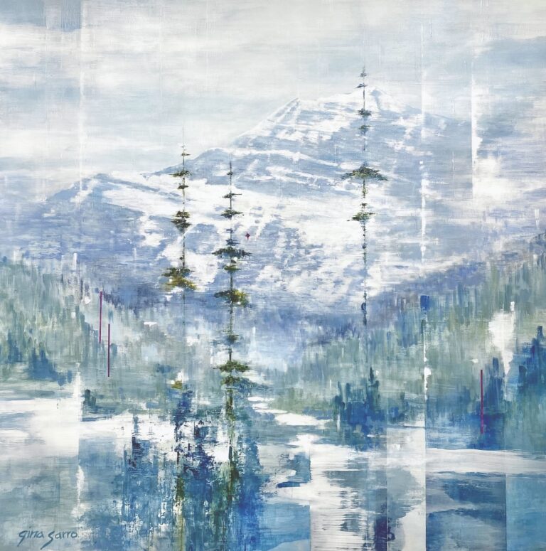 Etched in My Mind, original Rocky Mountain lake landscape painting by Gina Sarro | Effusion Art Gallery, Invermere BC