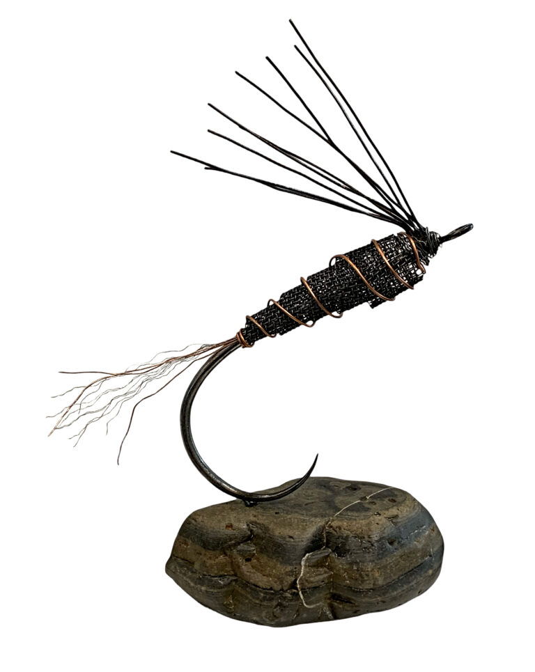 Sunset Creek, metal fly fish hook sculpture by Paul Reimer | Effusion Art Gallery, Invermere BC
