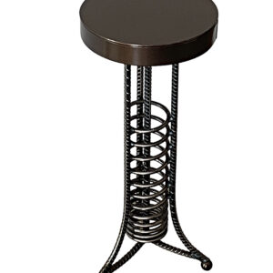 Mini Alpine Side Table, reclaimed steel with a coiled base and small round bronze pearl top by Wendy Stone.