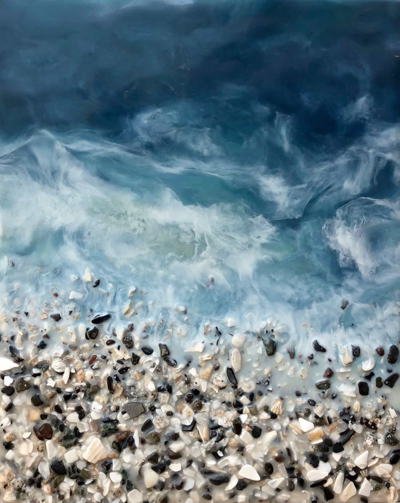 West Coast 318, encaustic ocean and beach painting by Brenda Walker | Effusion Art Gallery, Invermere BC