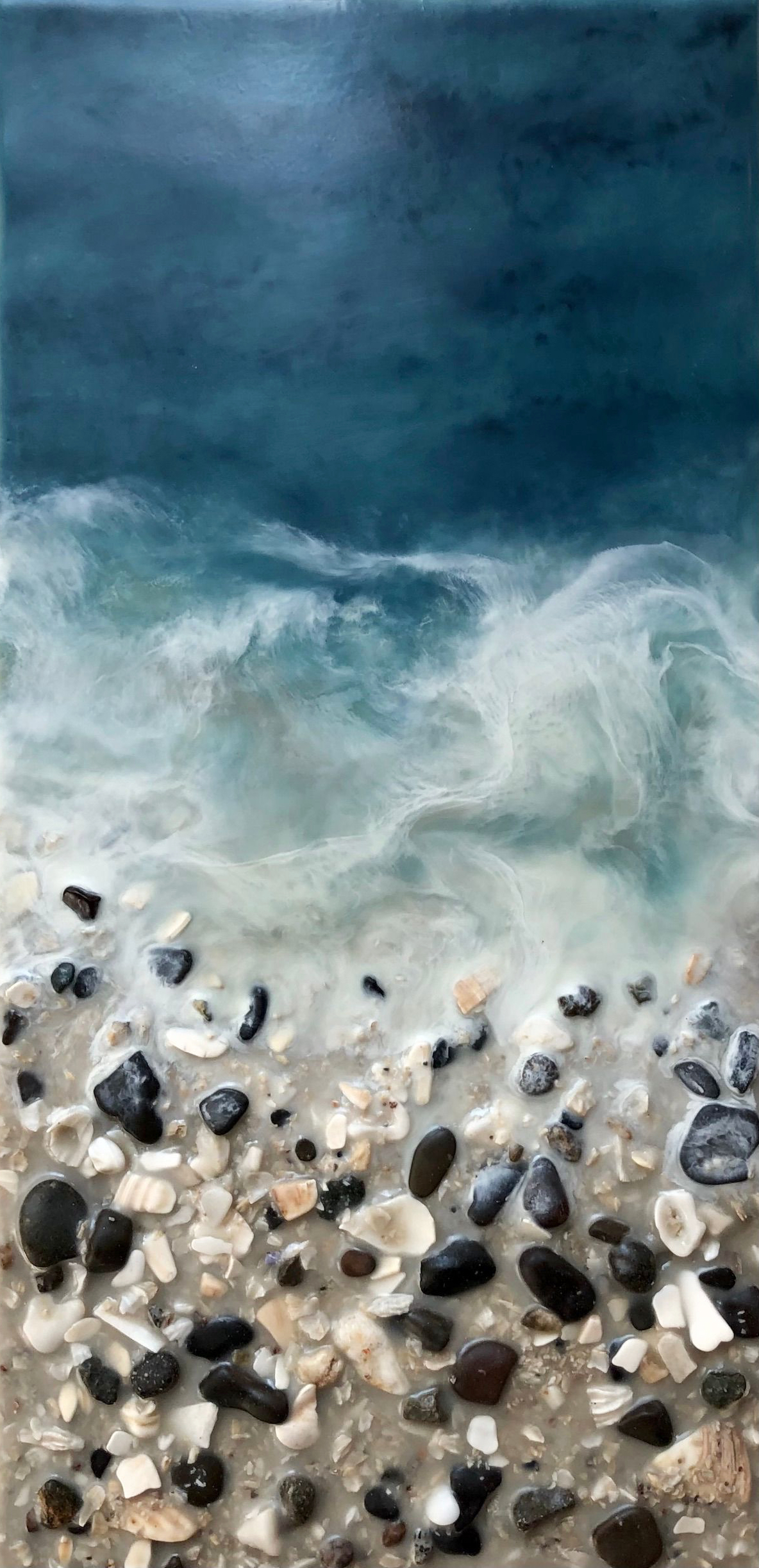 West Coast 413, encaustic ocean and beach painting by Brenda Walker | Effusion Art Gallery, Invermere BC