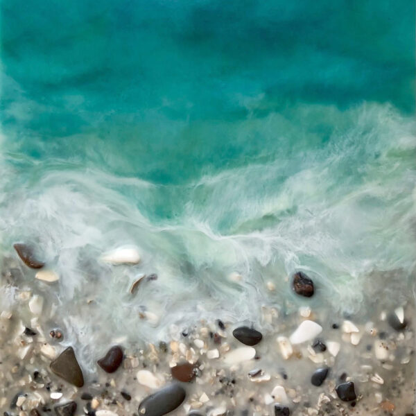 West Coast 423, encaustic ocean and beach painting by Brenda Walker | Effusion Art Gallery, Invermere BC