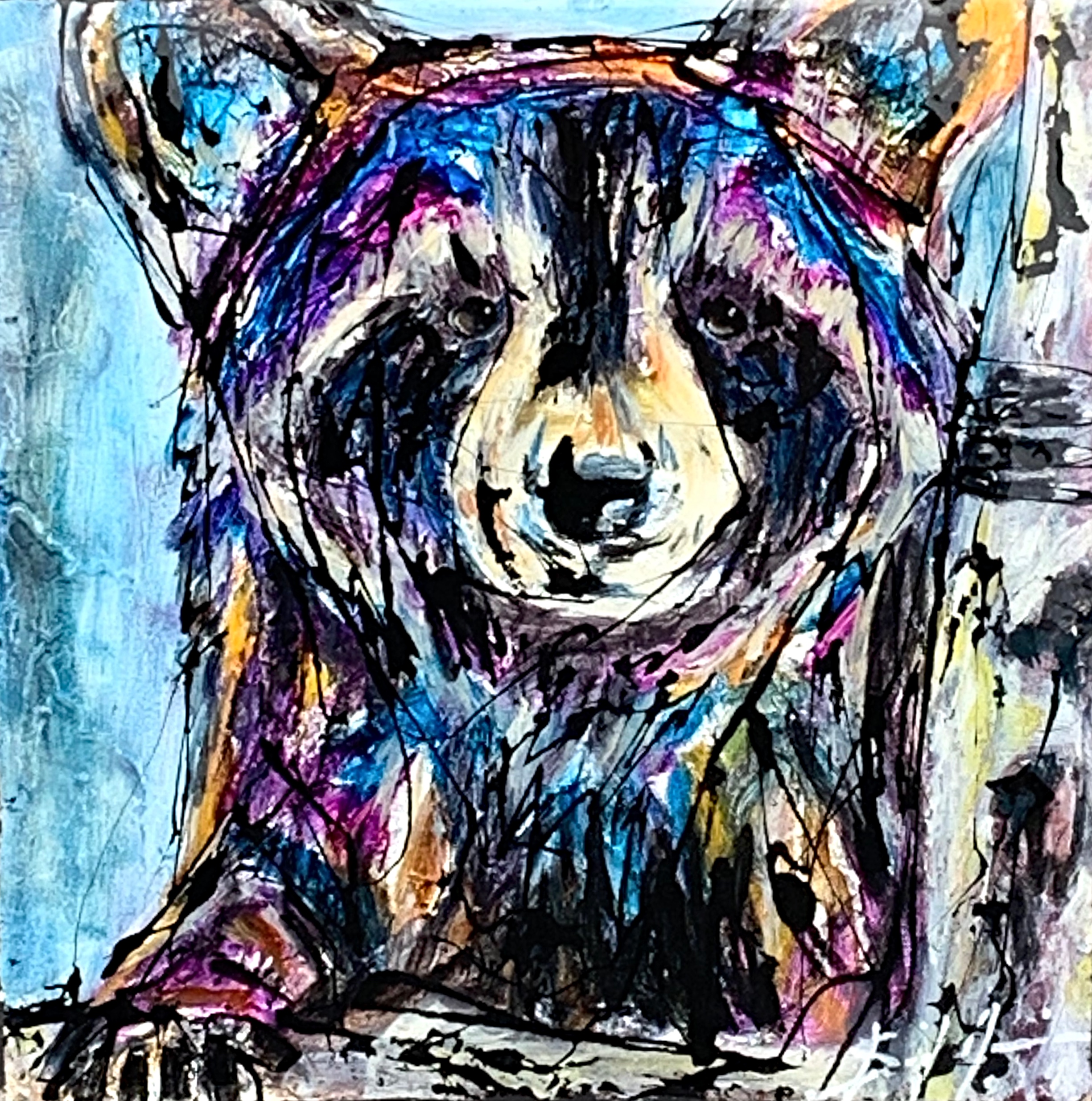 Peek, original mixed media raccoon painting by David Zimmerman