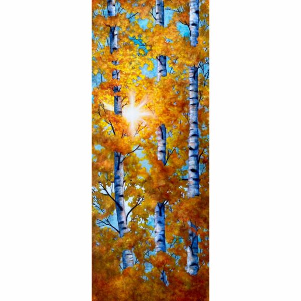 Autumn's Last Stand, original acrylic golden autumn tree painting by Melissa Jean at Effusion Art Gallery in Invermere, BC.